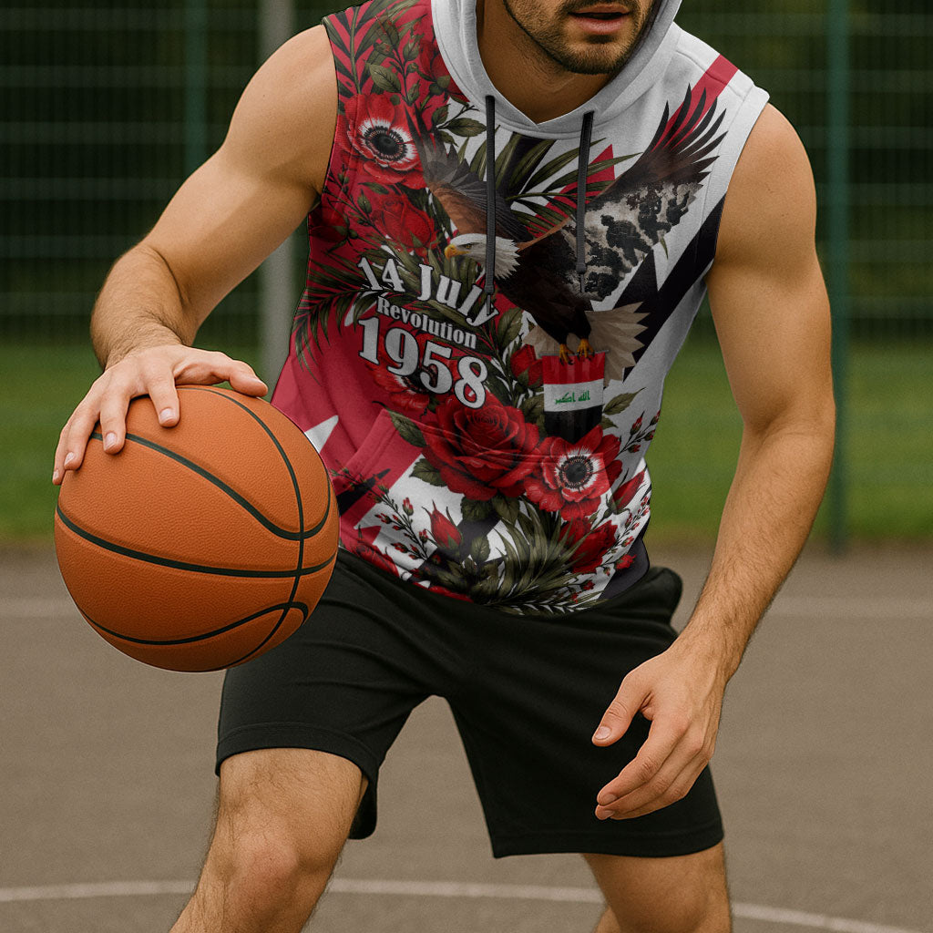 Iraq Revolution Soaring Eagle Sleeveless Hoodie Iraqi Flag Red Roses Floral Design