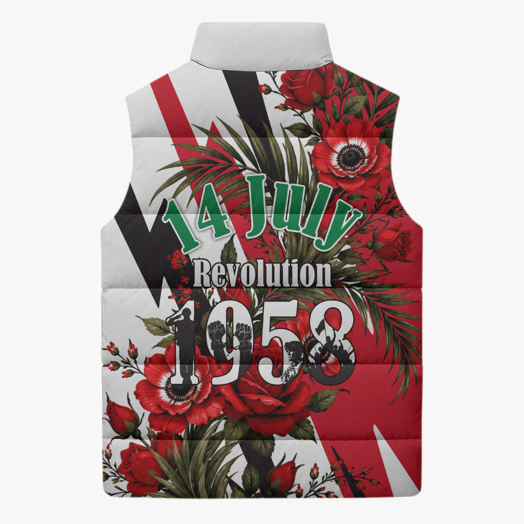 Iraq Revolution Soaring Eagle Sleeveless Puffer Jacket Iraqi Flag Red Roses Floral Design
