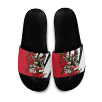 Iraq Revolution Soaring Eagle Slide Sandals Iraqi Flag Red Roses Floral Design