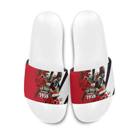 Iraq Revolution Soaring Eagle Slide Sandals Iraqi Flag Red Roses Floral Design