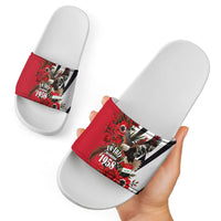 Iraq Revolution Soaring Eagle Slide Sandals Iraqi Flag Red Roses Floral Design