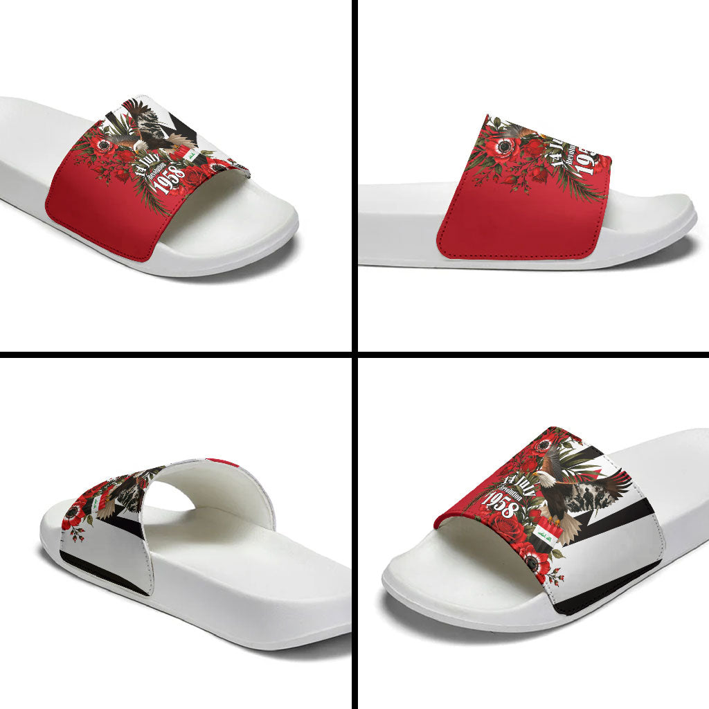 Iraq Revolution Soaring Eagle Slide Sandals Iraqi Flag Red Roses Floral Design