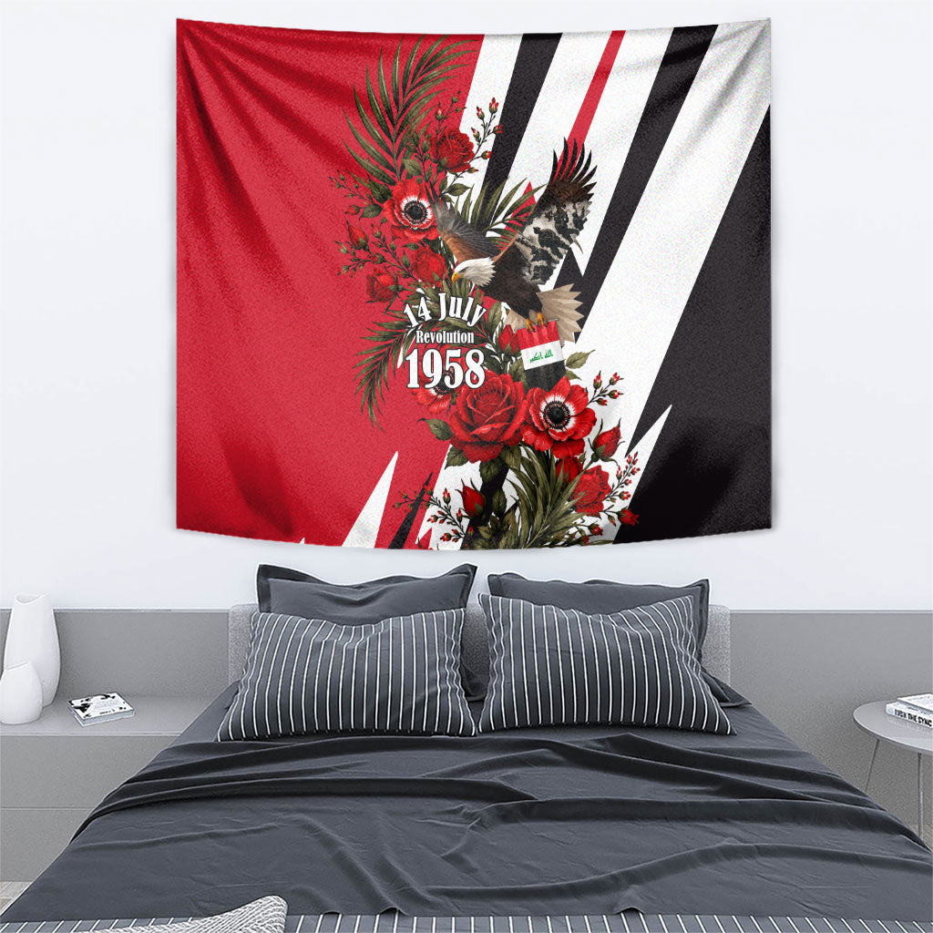 Iraq Revolution Soaring Eagle Tapestry Iraqi Flag Red Roses Floral Design
