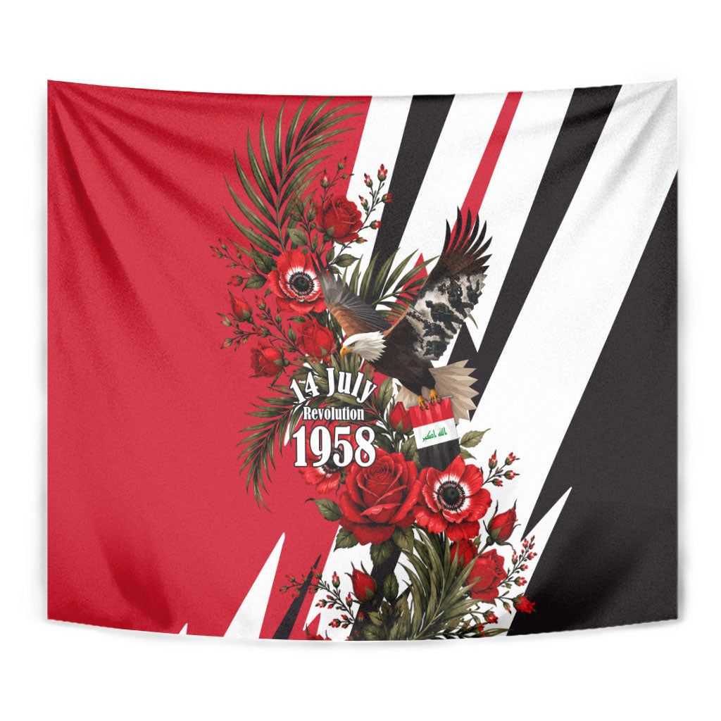 Iraq Revolution Soaring Eagle Tapestry Iraqi Flag Red Roses Floral Design