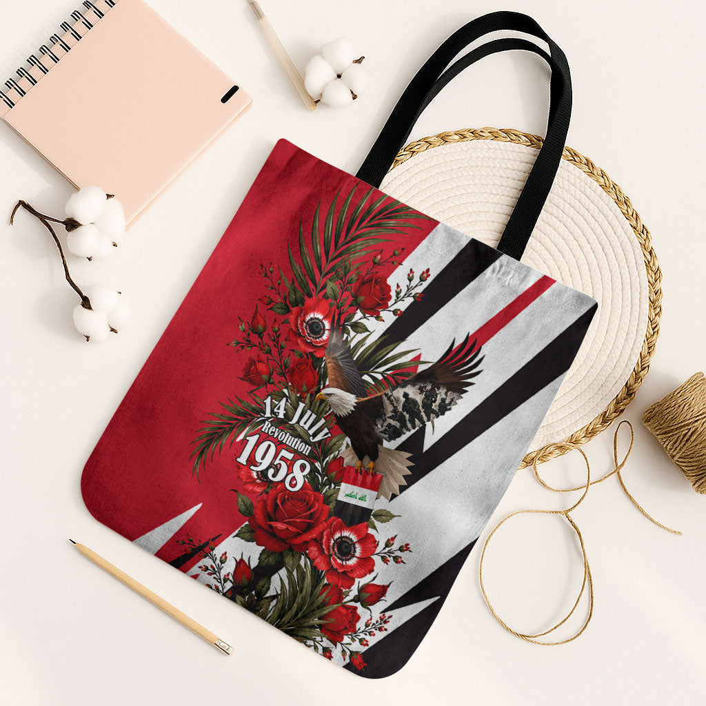 Iraq Revolution Soaring Eagle Tote Bag Iraqi Flag Red Roses Floral Design