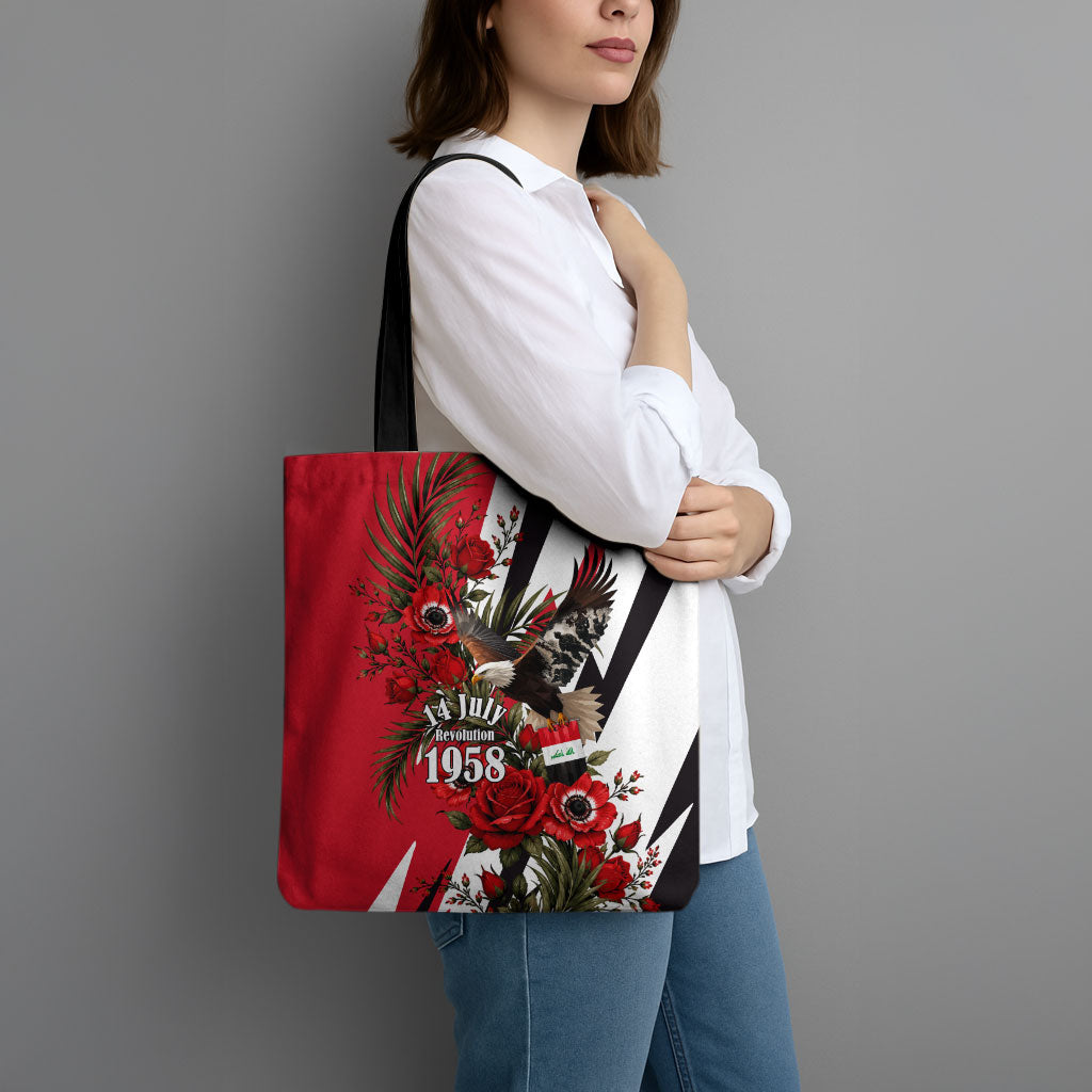 Iraq Revolution Soaring Eagle Tote Bag Iraqi Flag Red Roses Floral Design