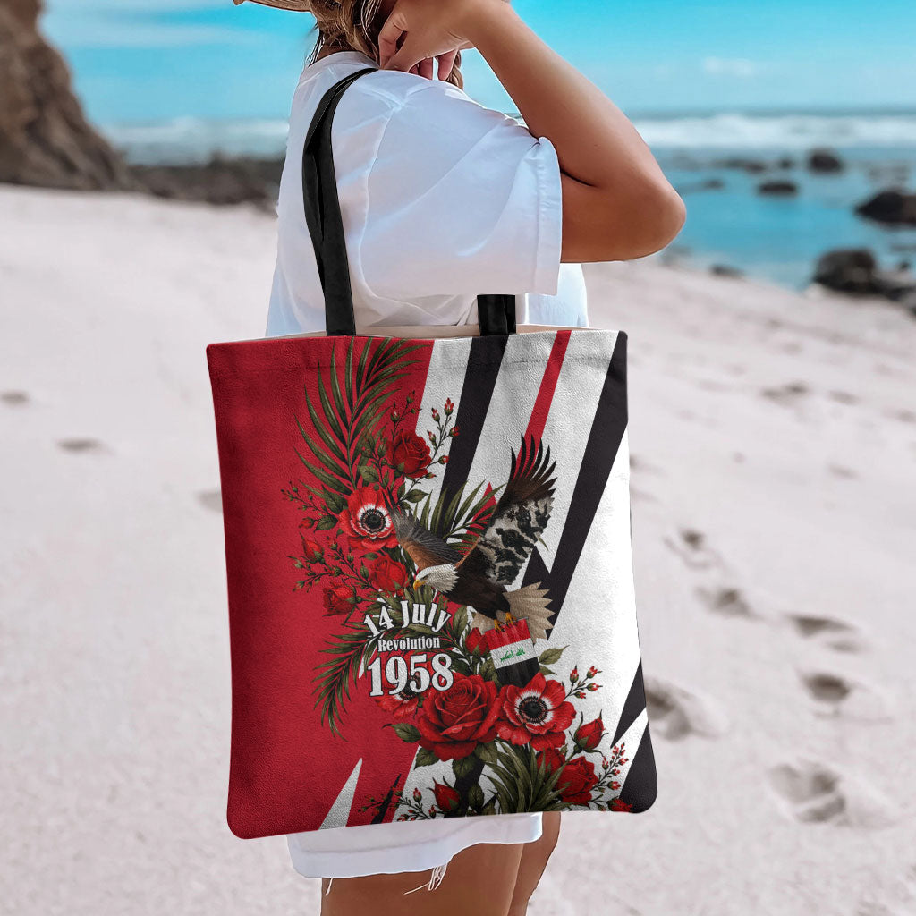 Iraq Revolution Soaring Eagle Tote Bag Iraqi Flag Red Roses Floral Design