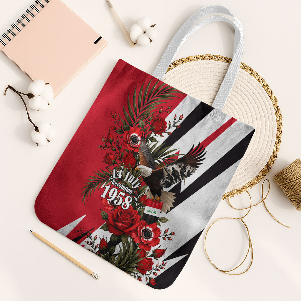 Iraq Revolution Soaring Eagle Tote Bag Iraqi Flag Red Roses Floral Design