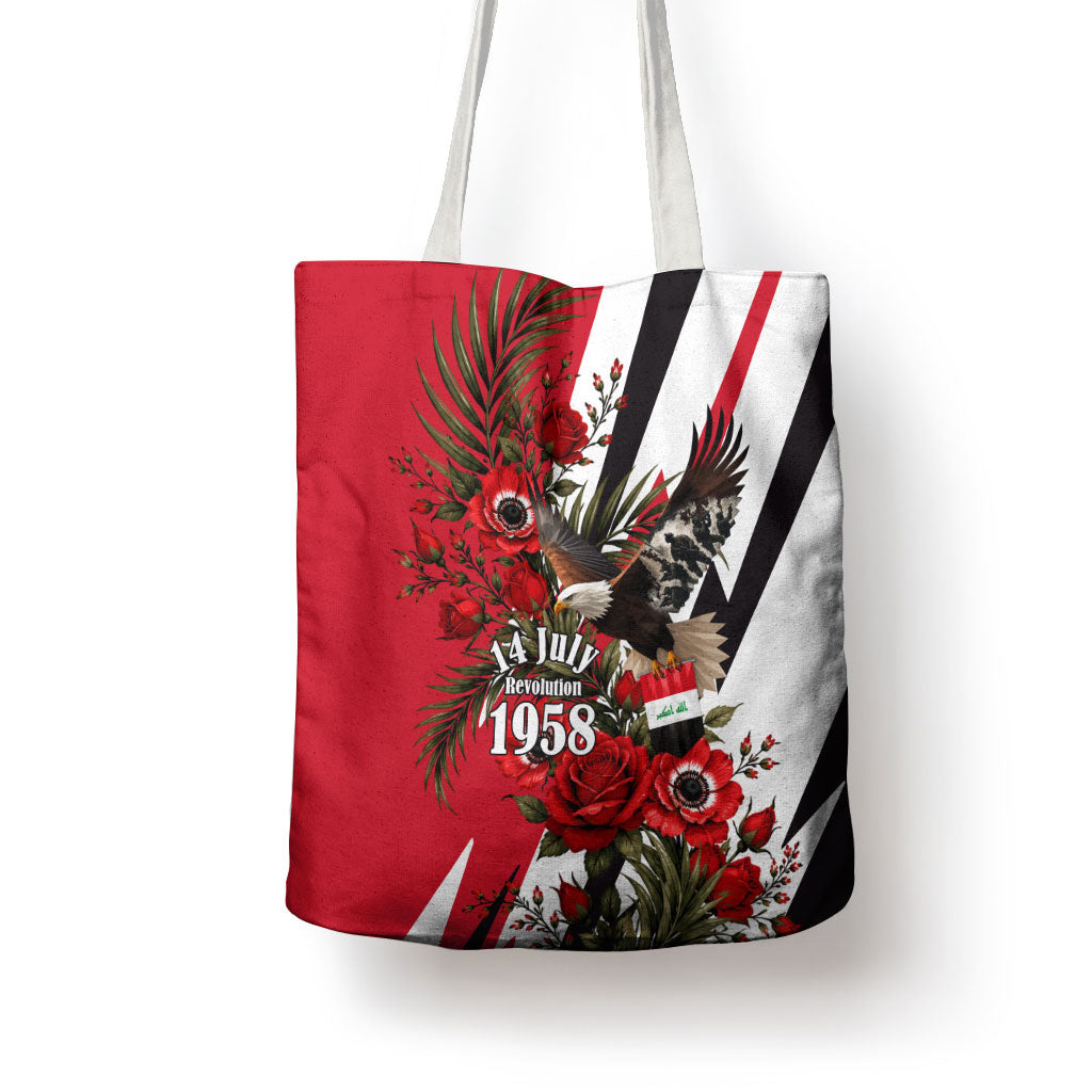 Iraq Revolution Soaring Eagle Tote Bag Iraqi Flag Red Roses Floral Design