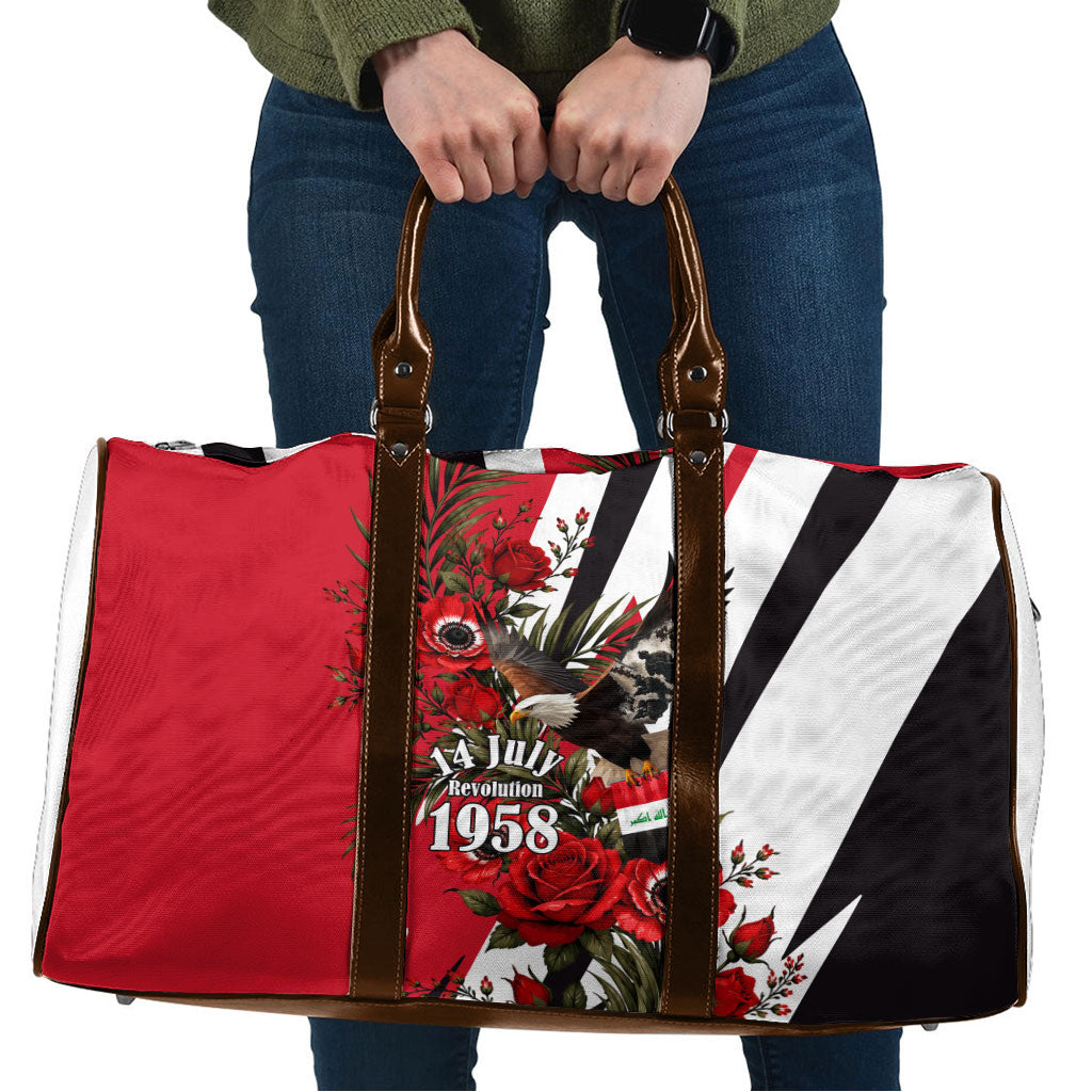 Iraq Revolution Soaring Eagle Travel Bag Iraqi Flag Red Roses Floral Design