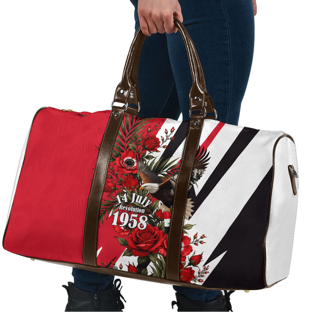 Iraq Revolution Soaring Eagle Travel Bag Iraqi Flag Red Roses Floral Design