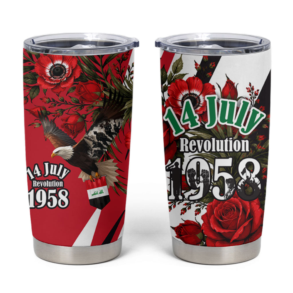 Iraq Revolution Soaring Eagle Tumbler Cup Iraqi Flag Red Roses Floral Design