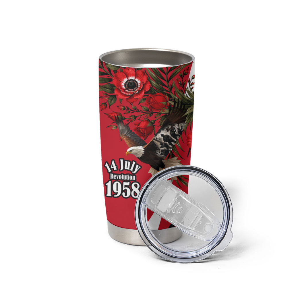 Iraq Revolution Soaring Eagle Tumbler Cup Iraqi Flag Red Roses Floral Design