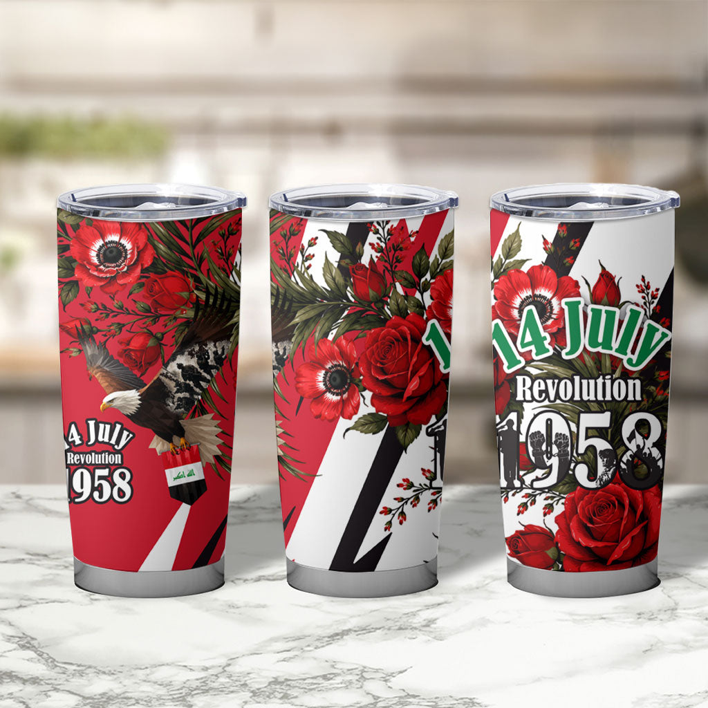Iraq Revolution Soaring Eagle Tumbler Cup Iraqi Flag Red Roses Floral Design
