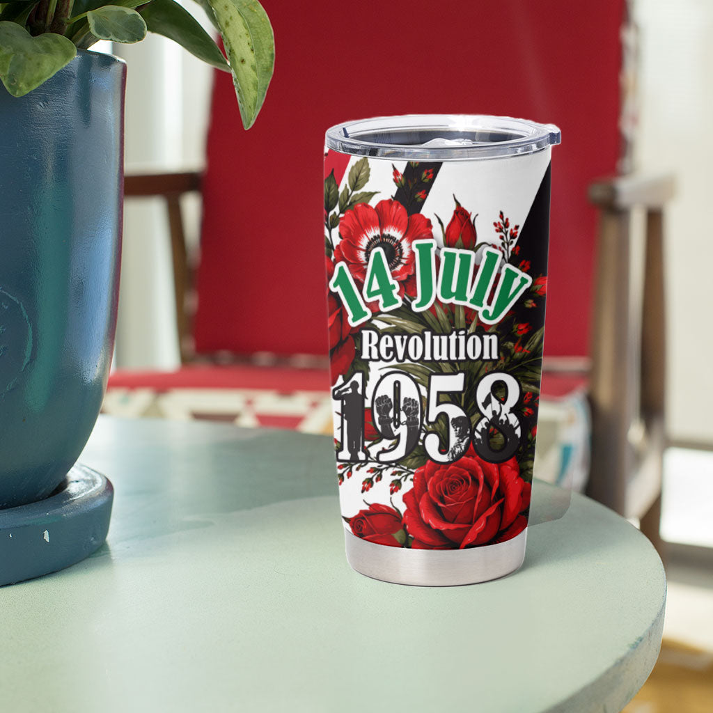 Iraq Revolution Soaring Eagle Tumbler Cup Iraqi Flag Red Roses Floral Design