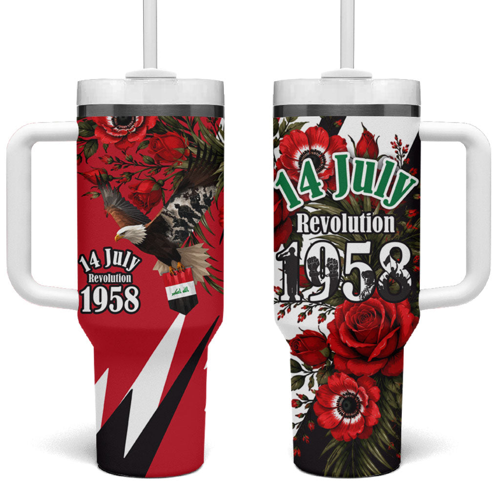 Iraq Revolution Soaring Eagle Tumbler With Handle Iraqi Flag Red Roses Floral Design