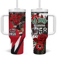Iraq Revolution Soaring Eagle Tumbler With Handle Iraqi Flag Red Roses Floral Design