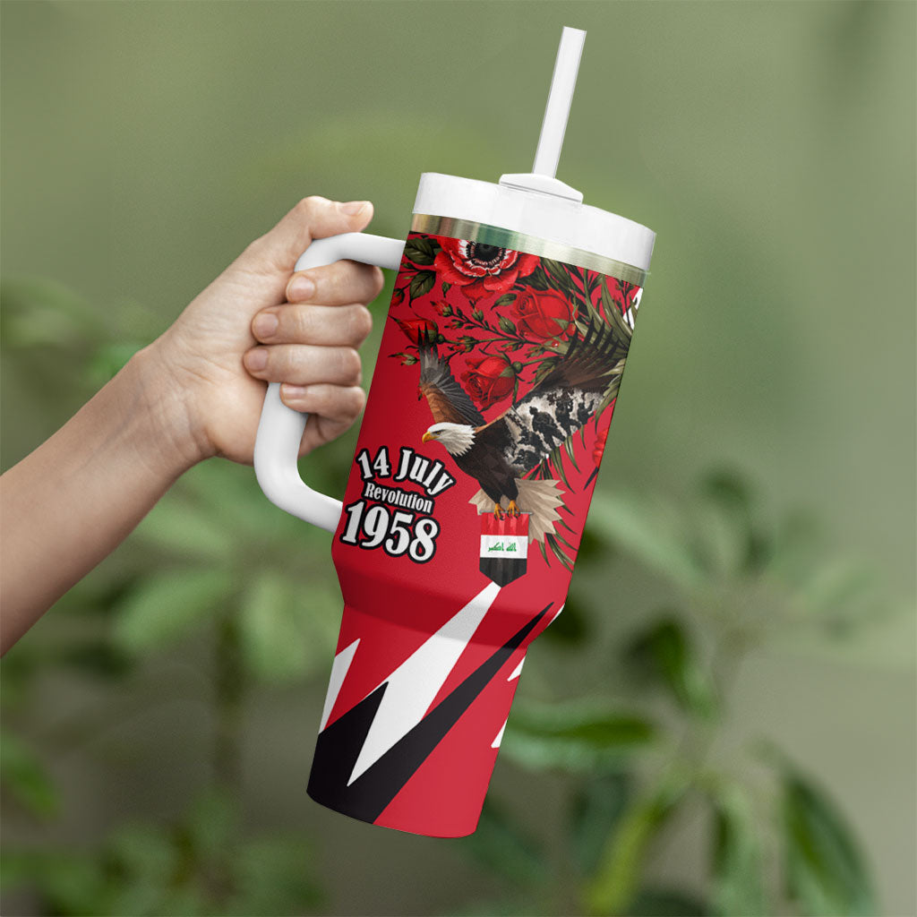 Iraq Revolution Soaring Eagle Tumbler With Handle Iraqi Flag Red Roses Floral Design