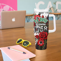 Iraq Revolution Soaring Eagle Tumbler With Handle Iraqi Flag Red Roses Floral Design