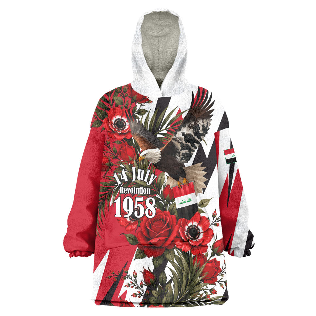 Iraq Revolution Soaring Eagle Wearable Blanket Hoodie Iraqi Flag Red Roses Floral Design