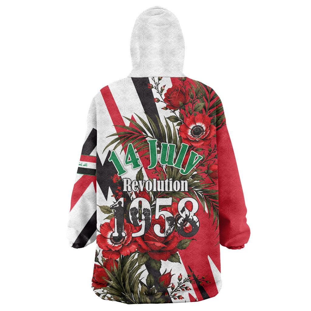 Iraq Revolution Soaring Eagle Wearable Blanket Hoodie Iraqi Flag Red Roses Floral Design