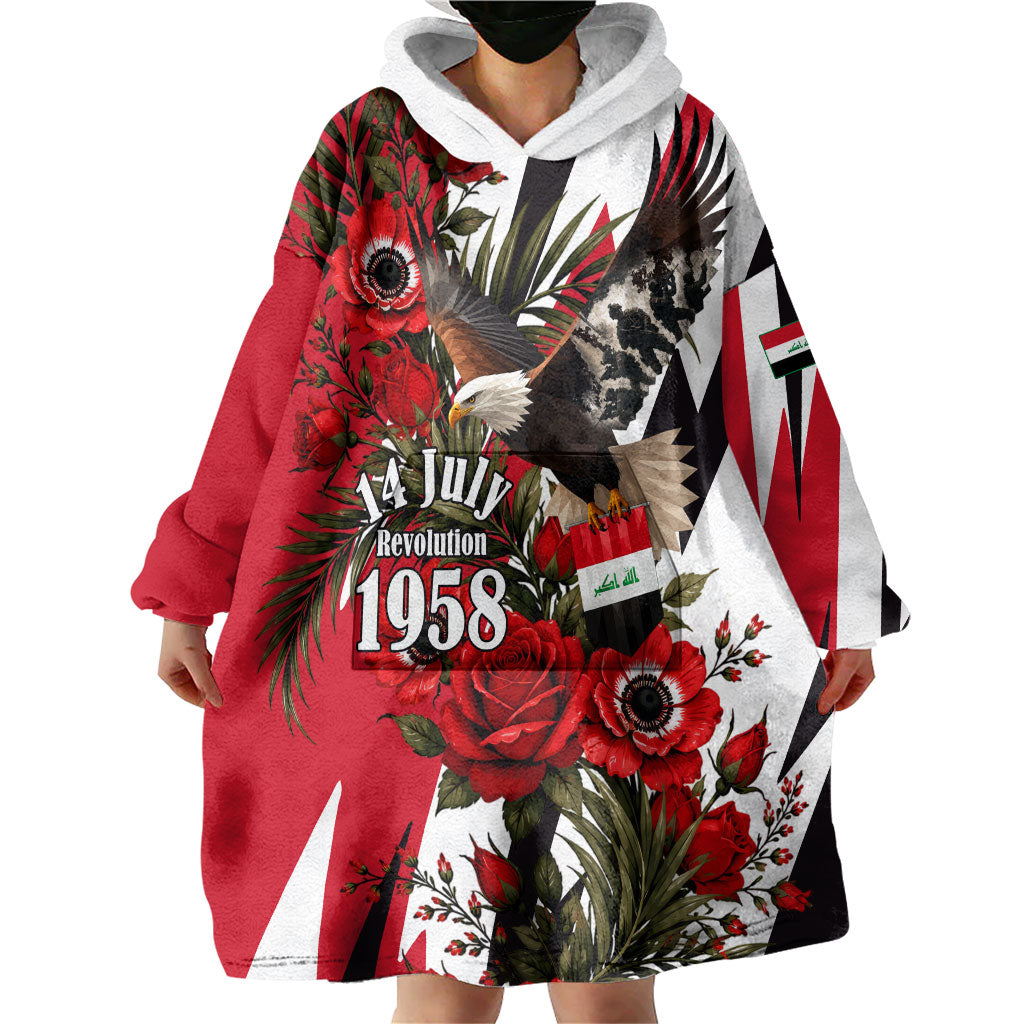 Iraq Revolution Soaring Eagle Wearable Blanket Hoodie Iraqi Flag Red Roses Floral Design