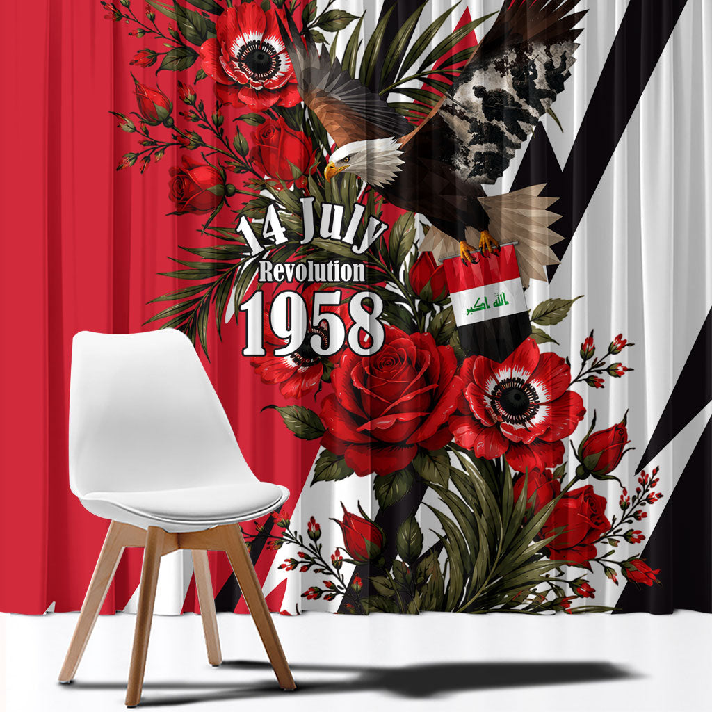 Iraq Revolution Soaring Eagle Window Curtain Iraqi Flag Red Roses Floral Design