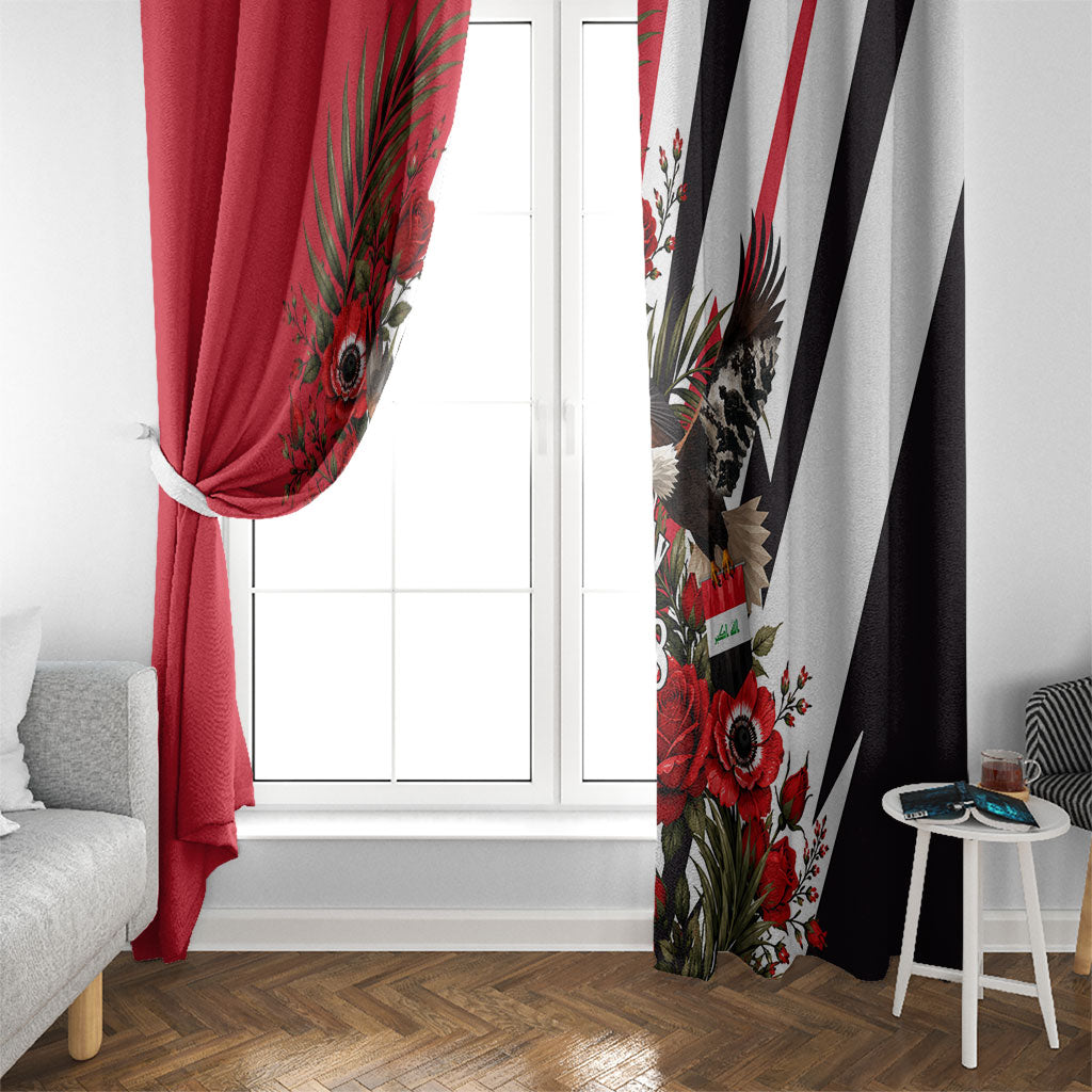Iraq Revolution Soaring Eagle Window Curtain Iraqi Flag Red Roses Floral Design
