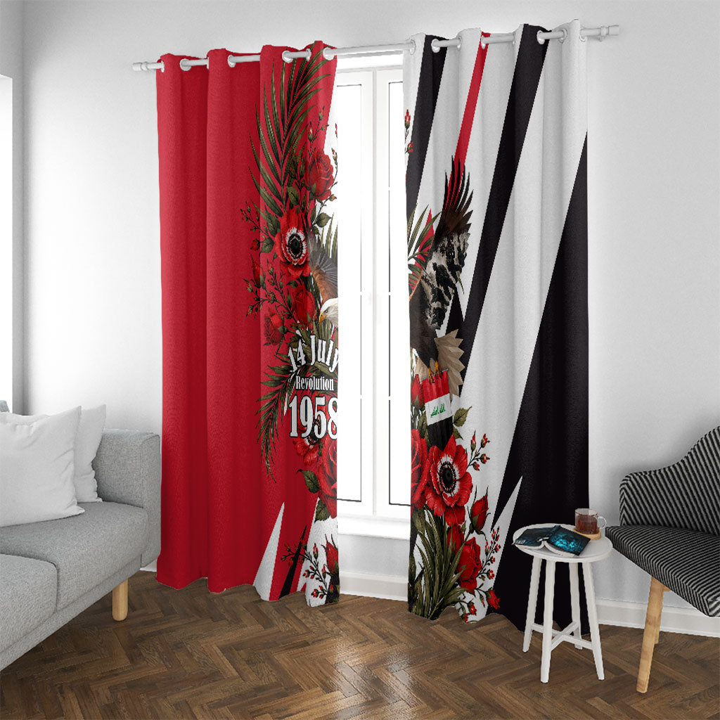 Iraq Revolution Soaring Eagle Window Curtain Iraqi Flag Red Roses Floral Design