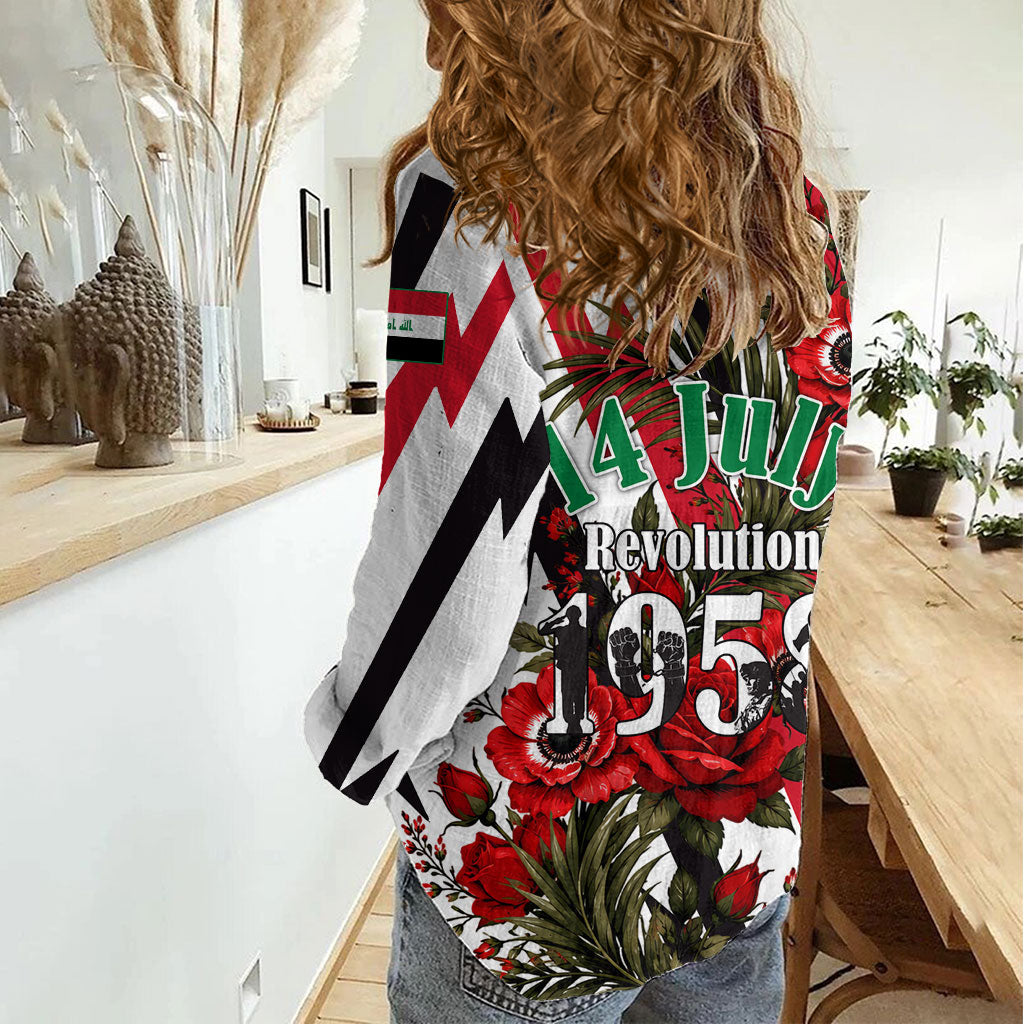 Iraq Revolution Soaring Eagle Women Casual Shirt Iraqi Flag Red Roses Floral Design