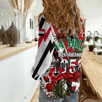 Iraq Revolution Soaring Eagle Women Casual Shirt Iraqi Flag Red Roses Floral Design