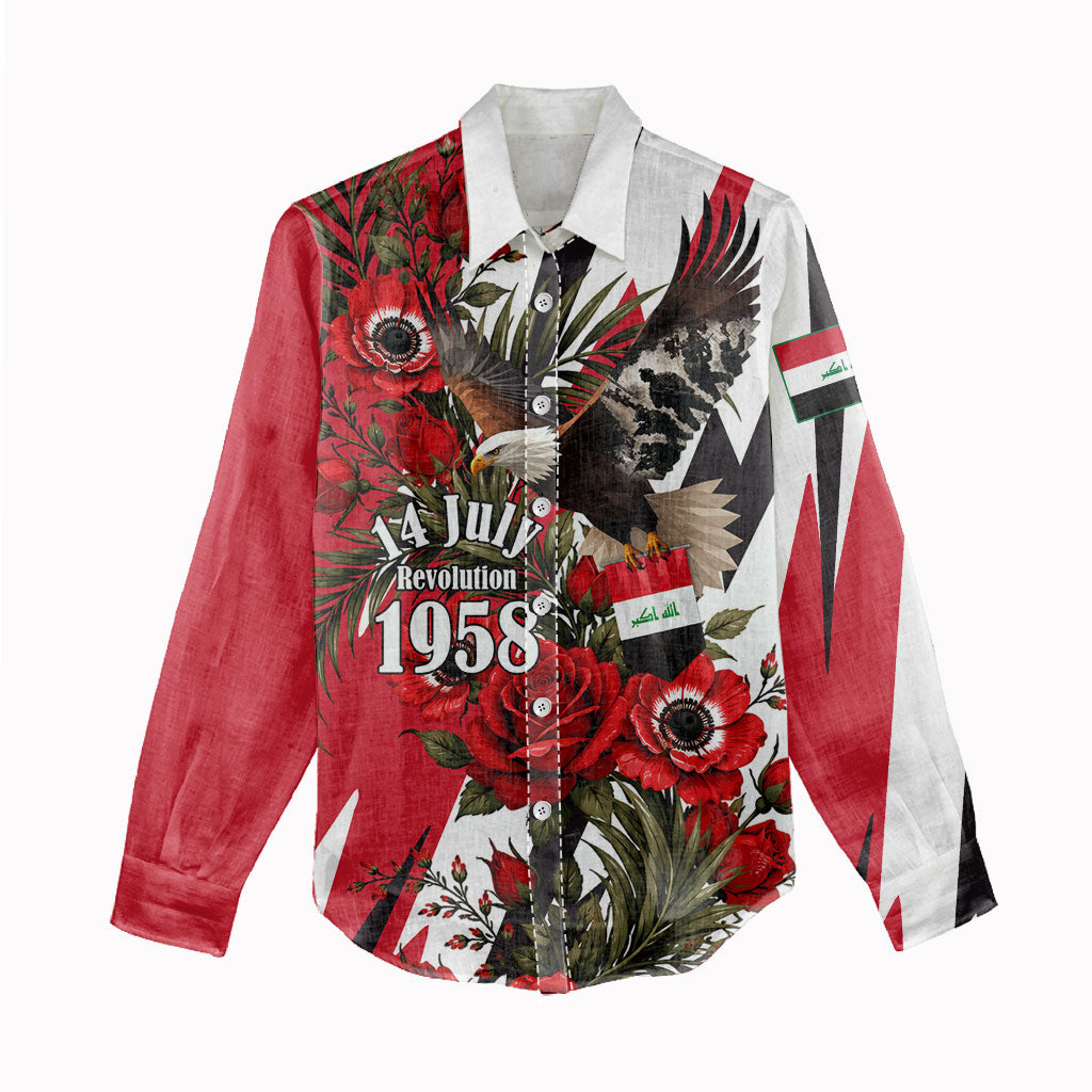 Iraq Revolution Soaring Eagle Women Casual Shirt Iraqi Flag Red Roses Floral Design