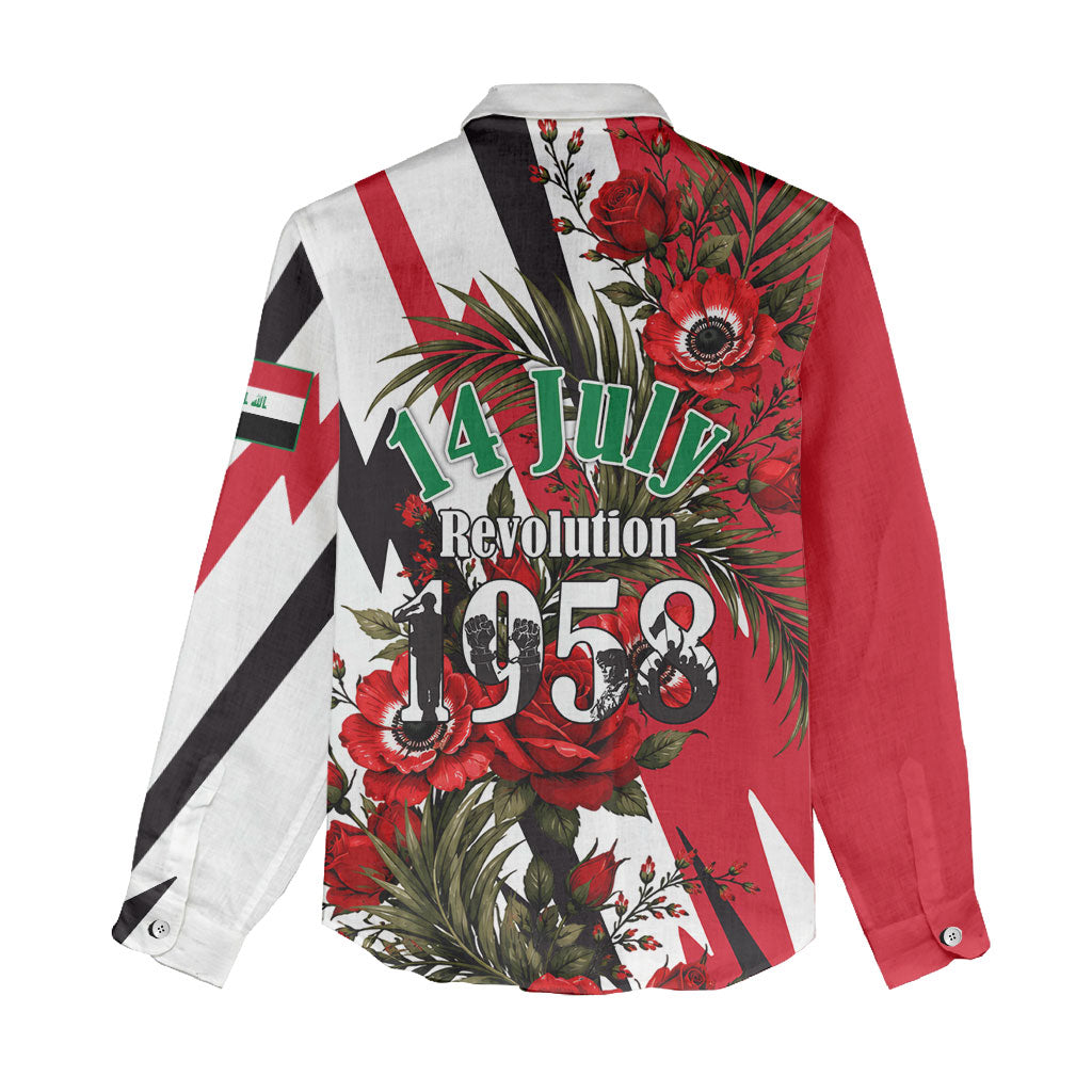 Iraq Revolution Soaring Eagle Women Casual Shirt Iraqi Flag Red Roses Floral Design