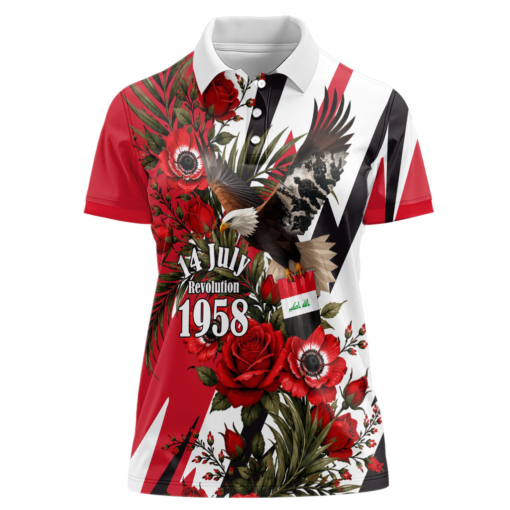 Iraq Revolution Soaring Eagle Women Polo Shirt Iraqi Flag Red Roses Floral Design