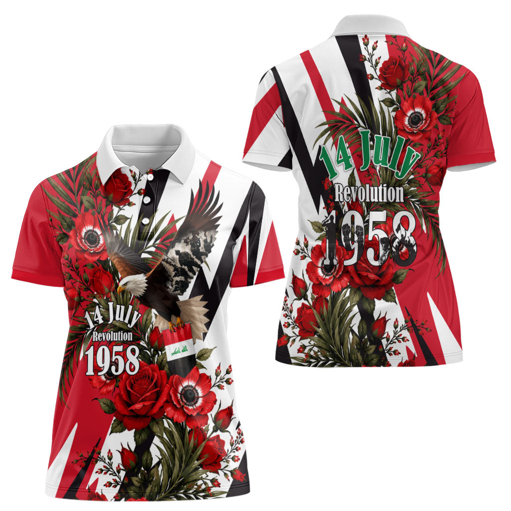 Iraq Revolution Soaring Eagle Women Polo Shirt Iraqi Flag Red Roses Floral Design