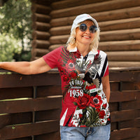 Iraq Revolution Soaring Eagle Women Polo Shirt Iraqi Flag Red Roses Floral Design