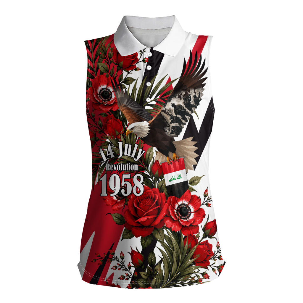 Iraq Revolution Soaring Eagle Women Sleeveless Polo Shirt Iraqi Flag Red Roses Floral Design