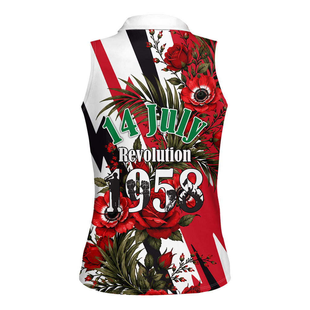 Iraq Revolution Soaring Eagle Women Sleeveless Polo Shirt Iraqi Flag Red Roses Floral Design