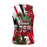 Iraq Revolution Soaring Eagle Women Sleeveless Polo Shirt Iraqi Flag Red Roses Floral Design