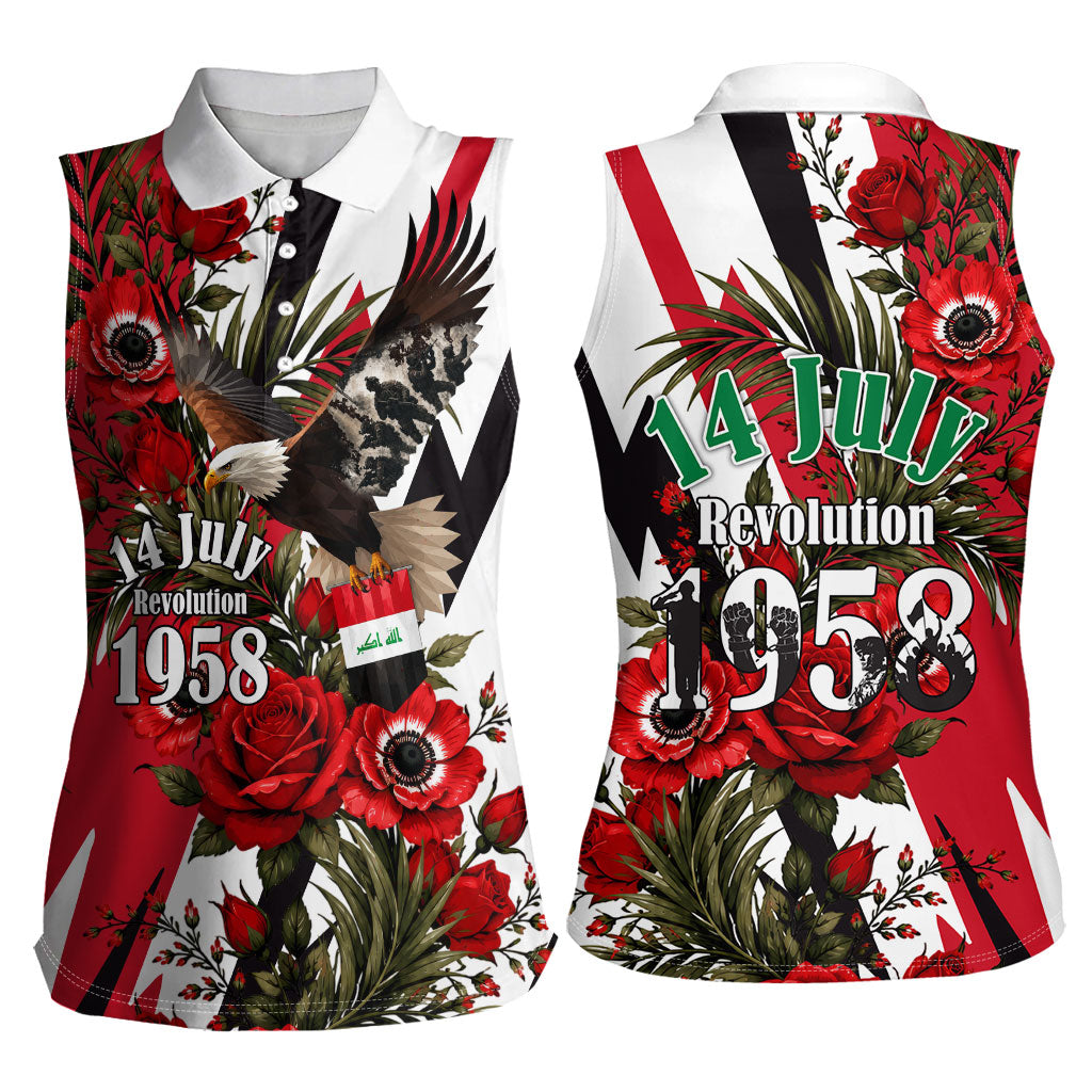 Iraq Revolution Soaring Eagle Women Sleeveless Polo Shirt Iraqi Flag Red Roses Floral Design