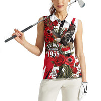 Iraq Revolution Soaring Eagle Women Sleeveless Polo Shirt Iraqi Flag Red Roses Floral Design