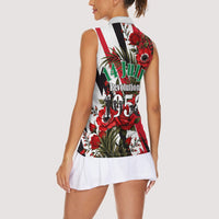 Iraq Revolution Soaring Eagle Women Sleeveless Polo Shirt Iraqi Flag Red Roses Floral Design