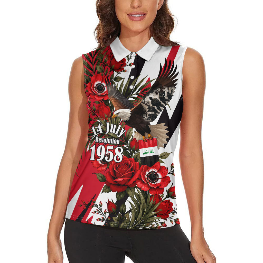 Iraq Revolution Soaring Eagle Women Sleeveless Polo Shirt Iraqi Flag Red Roses Floral Design