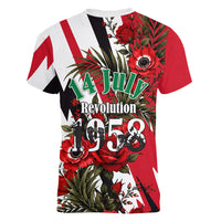 Iraq Revolution Soaring Eagle Women V-Neck T-Shirt Iraqi Flag Red Roses Floral Design