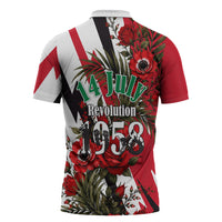 Iraq Revolution Soaring Eagle Zipper Polo Shirt Iraqi Flag Red Roses Floral Design