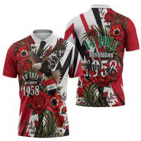 Iraq Revolution Soaring Eagle Zipper Polo Shirt Iraqi Flag Red Roses Floral Design