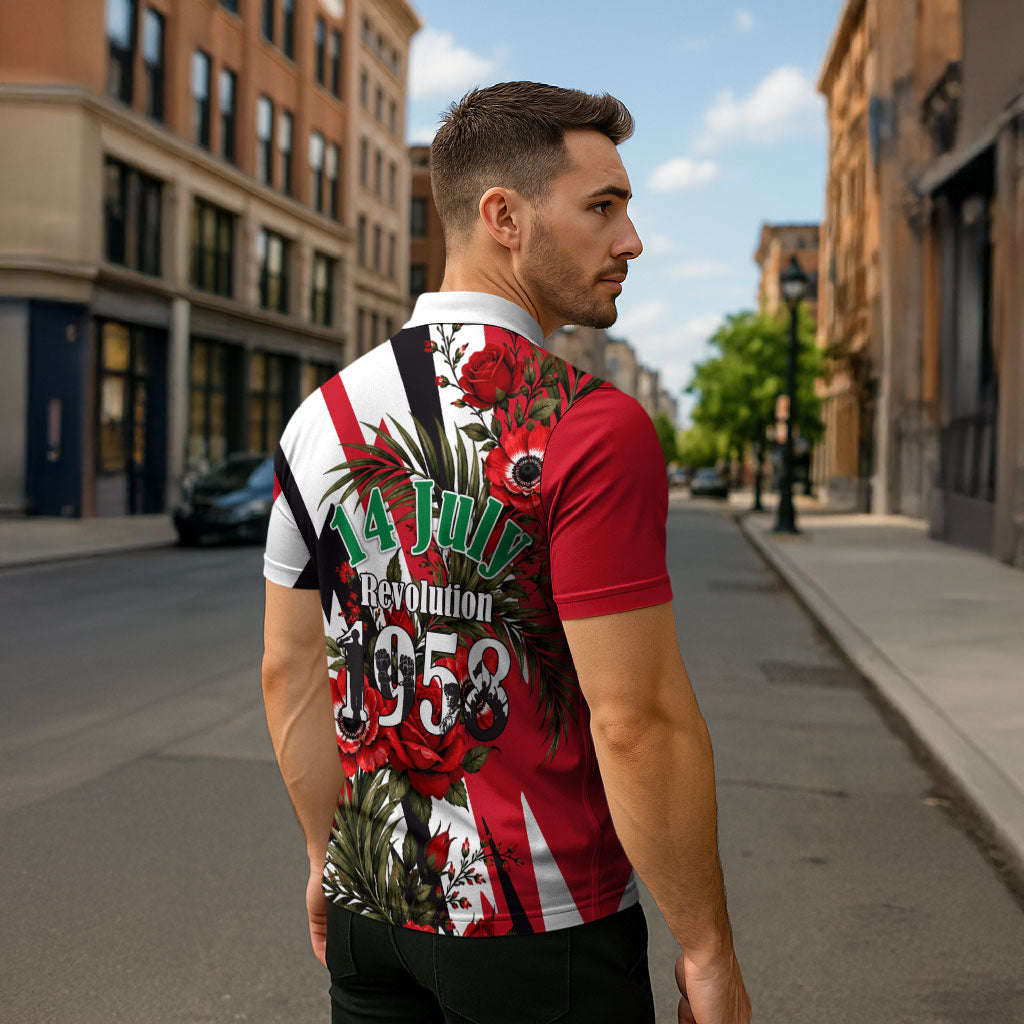 Iraq Revolution Soaring Eagle Zipper Polo Shirt Iraqi Flag Red Roses Floral Design