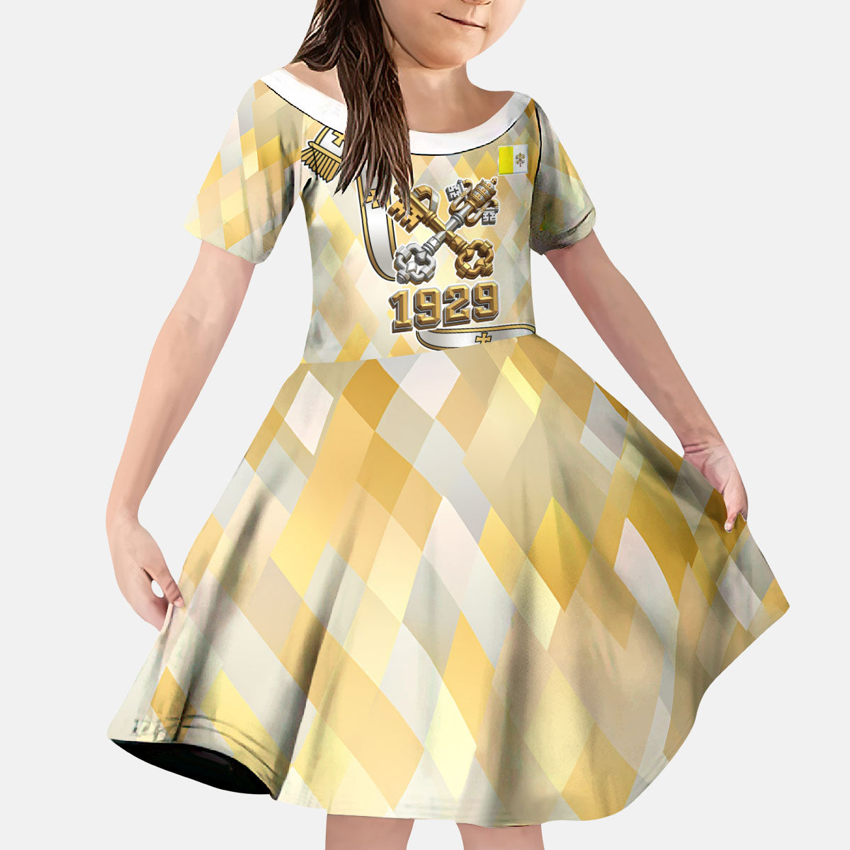 Vatican City Kid Short Sleeve Dress Catholic Heritage St Peters Square - Coat Of Arms 1929