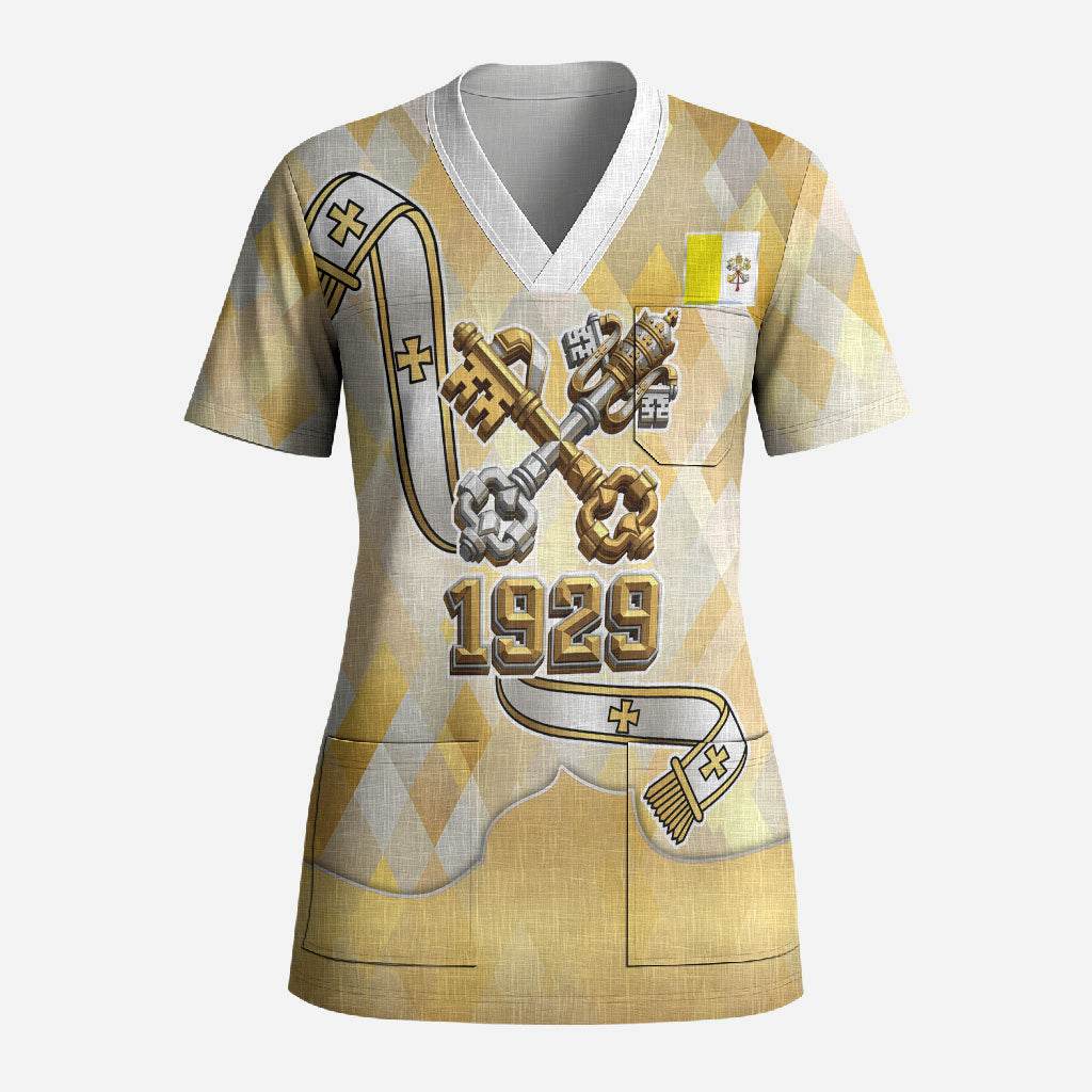 Vatican City Scrub Top Catholic Heritage St Peters Square - Coat Of Arms 1929