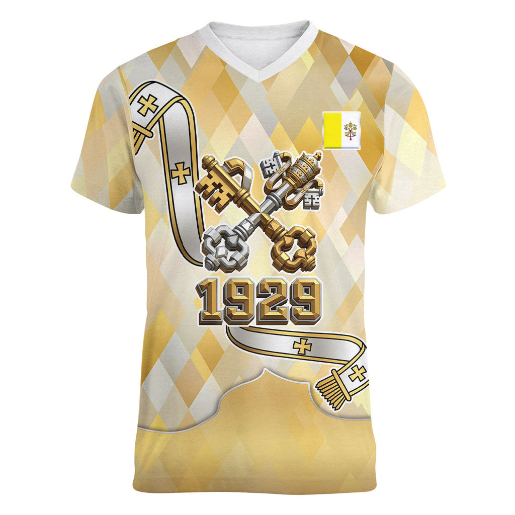Vatican City Women V-Neck T-Shirt Catholic Heritage St Peters Square - Coat Of Arms 1929